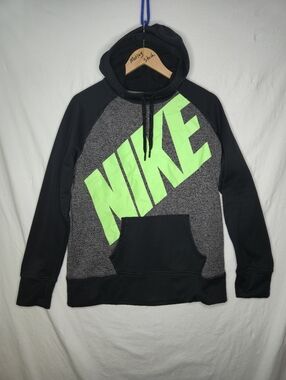 Nike Thermafit Hoodie Sweatshirt With Neon Green Nike Letters On Front Size XL